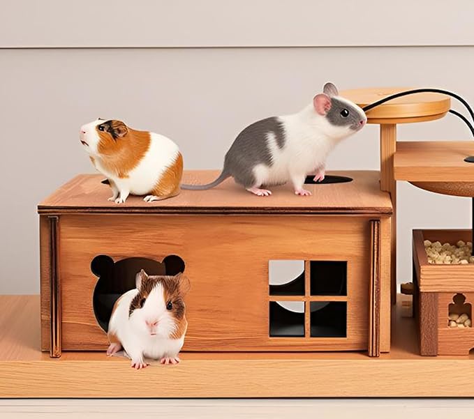 Wooden Guinea Pig Hideout, Small Animal Houses Habitats, Large Hideout House for Small Rabbit Chinchilla Gerbil, Sturdy Hamster Hideout Bed Hutch Bunny Cage
