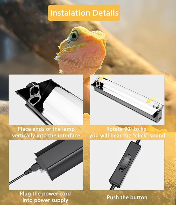 T5 HO UVB Reptile Light Fixture Combo Kit, Switchable 10.0 & 5.0 UVB Bulb, 8W Fluorescent Tube 12 Inch UVA/UVB Output Lamp for Rainforest Species and Desert Reptiles