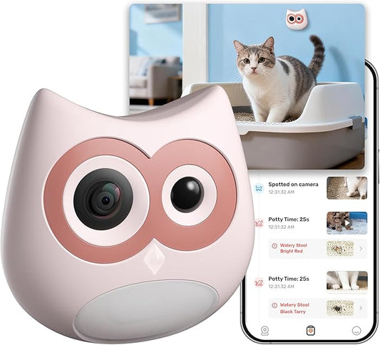 Litter Box Camera – AI Cat Health Monitoring, Records Toileting Behavior, UTI/Diarrhea Abnormal Alerts, Fits Automatic & Standard Litter Boxes, Multi-Cat Support, Night Mode Cat Cam (Pink)