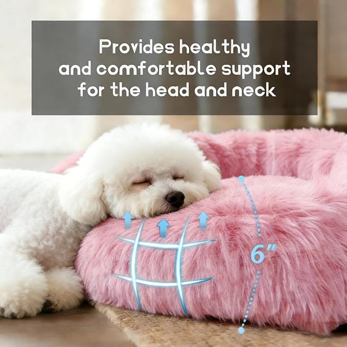 Comfort Donut Dog Bed for Small Dogs, Cat Bed & Pet Bed for Indoor Use, Medium Size with Soft Plush, Round Dog Beds for Large Dogs and Cats(Rubber Red,32''Lx32''Wx8''Th)