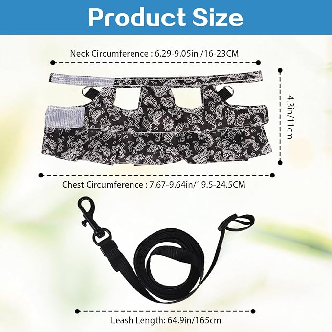Bearded Dragon Harness and Leash Skirts Set Adjustable Reptile Lizard Leash Rope Dresses Clothes Starter Kit Accessories for Small Animal Outdoor Walking Training (Black)