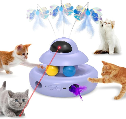 MOHAYA Cat Toy,Purple 4-in-1 Interactive,Cat Toys for Bored Indoor Adult Cats,Electric Flying Butterfly,Rechargeable Automatic Toy,Moving Ambush Feather,Track Balls by Unknown