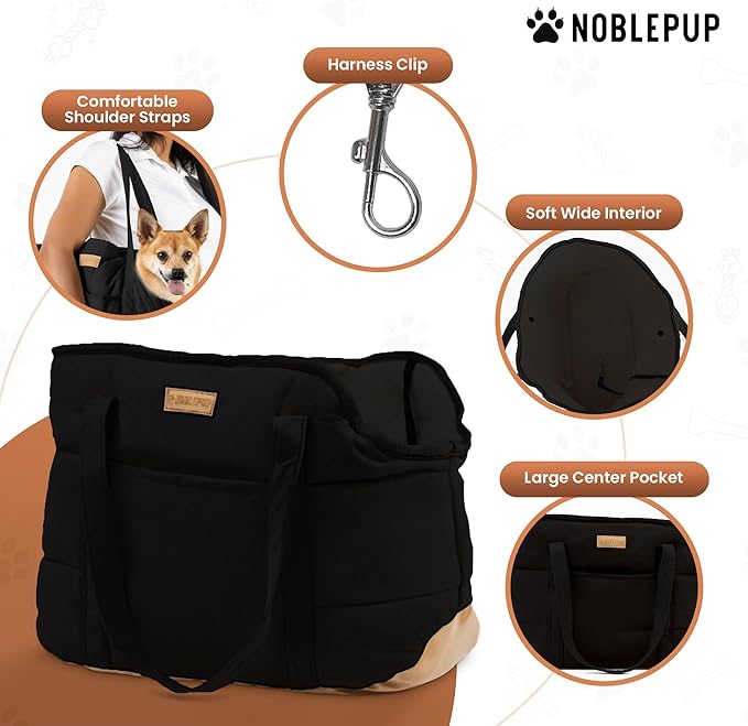 Plush Dog Purse Carrier for Small Dogs, Soft Tote Bag with Safety Harness Clip, Cozy Pet Carrier for Dogs Under 15 lbs, Comfortable Shoulder Carrier for Travel, Black 2.0
