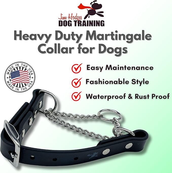 Martingale Collar for Dogs, Biothane, Stainless Steel Hardware, No Pull, Made in The USA, Professional Grade. Large, Black