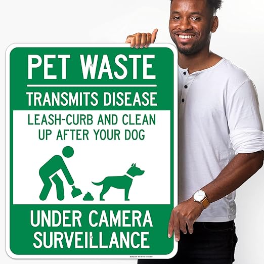 Pet Waste Leash-Curb and Clean Up After Your Dog Under Camera Surveillance Sign, (SI-63188) 24x30 Inches, 55 mil Thick HDPS (high Density polystyrene), Made in USA