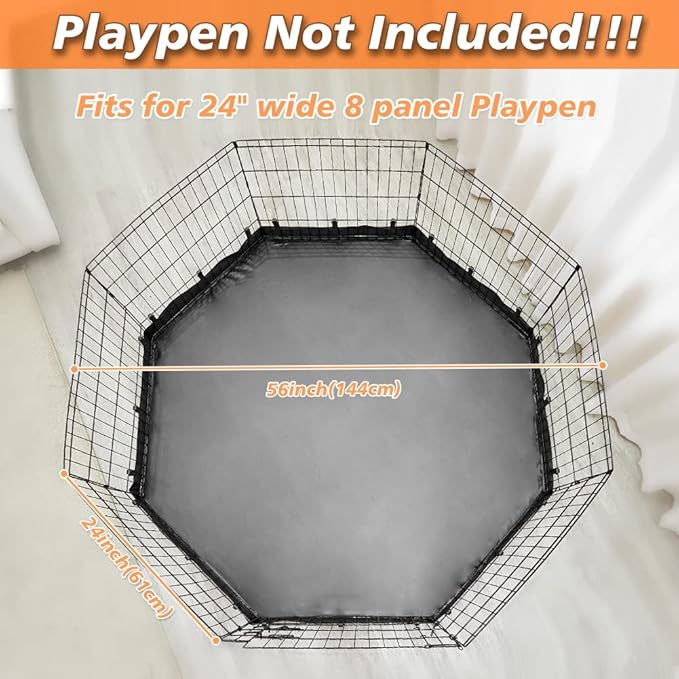 PJYuCien Dog Playpen Bottom Pad, Fits 24 Inch 8 Panels Regular Octagon Metal Exercise Pet Pen, Elastic Buckles Connections, Black (Note: Fence Not Included)