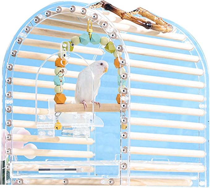 Parrot Travel Cage Transparent Bird Acrylic Carry for Parrot Lovebirds Portable Nest with Ladder & Tray for Outdoor Acrylic Ventilated for Travel