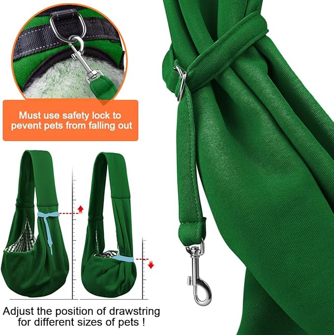 Tomkas Small Dog Sling Carrier - Zipper Pocket & Adjustable Strap & Zip Pocket - for 3-10 lbs Pets (Emerald Green, M - Classic Pocket & Classic Strap)