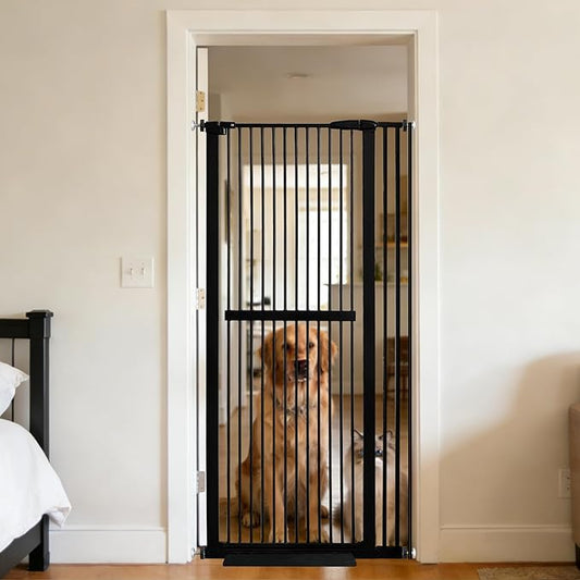 Lumizone Extra Tall Cat Gate 61.02" High Pressure Mounted Extra Wide 30.12"-38.38" (17Sizes) 1.37" Gap No Drilling Auto-Close Tall Pet Gate for Dogs (Black, 30.12"-38.38" W)