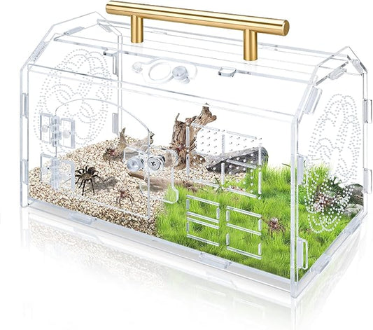 Acrylic Jumping Spider Enclosure, 8.7x5.1x6.9 Inch Tarantula Enclosure with Front Opening Door& Feeding Holes and Handle, Transparent Terrarium for Reptiles, Amphibians and Spiders