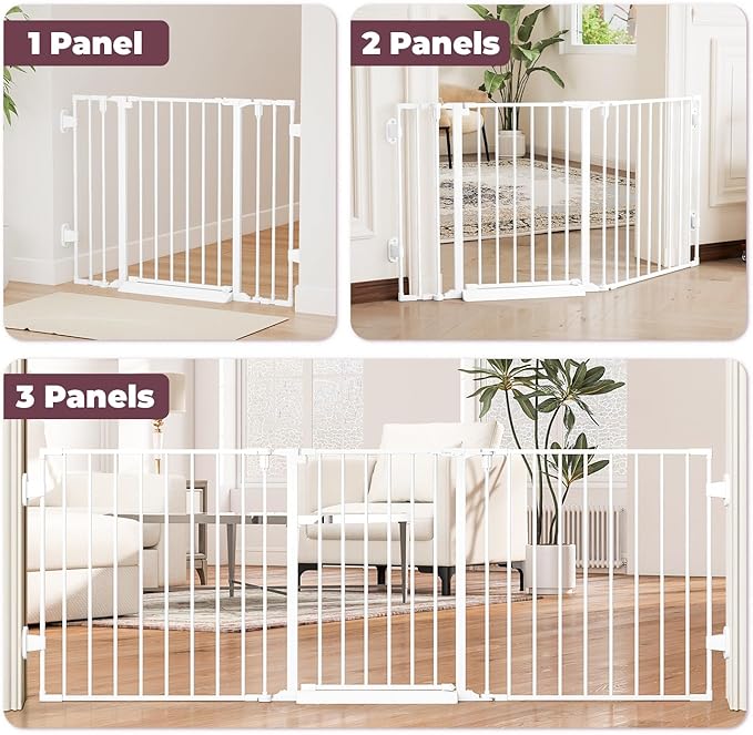 78" Extra Wide Baby Gate, Dog Gates Indoor for Doorways Stairs, Essential Safety Gate for Child, Hardware Mounted Adjustable Pet Gate with Anti-Trip Pedal, 28'' Tall 3 Metal Panels White