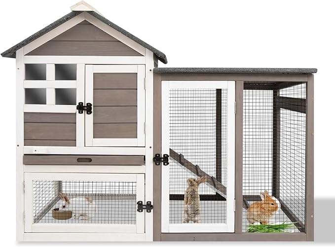 Ketive Rabbit Hutch Indoor Bunny Hutch Outdoor Wooden Rabbit Cages Indoor Rabbit Hutch with Pull Out Tray Large Rabbit Hutch Bunny Hutch Waterproof Asphalt Roof Guinea Pig Cages Pet House