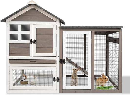 Ketive Rabbit Hutch Indoor Bunny Hutch Outdoor Wooden Rabbit Cages Indoor Rabbit Hutch with Pull Out Tray Large Rabbit Hutch Bunny Hutch Waterproof Asphalt Roof Guinea Pig Cages Pet House