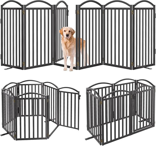 Malier Metal Freestanding Dog Gates with Door, 36'' Height Outdoor Indoor Dog Fences, Extra Wide Foldable Puppy Gate for Stairs (Black, 【6 Panels with Door】 120''W × 36''H)