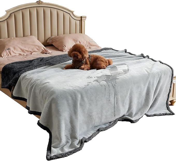 Kritter Planet Waterproof Pet Blanket for Bed, Reversible Sherpa Fleece Protector Couch Cover for Pets, Liquid Proof Furniture Protector for Medium Large Dogs