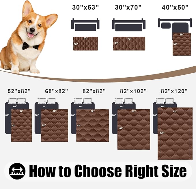 Smiry Waterproof Dog Bed Cover Blanket, Soft Reversible Pet Blanket, Washable Leakproof Cats Dogs Couch Cover for Sofa, Couch, Furniture (82x82 Inch, Brown/Chocolate)