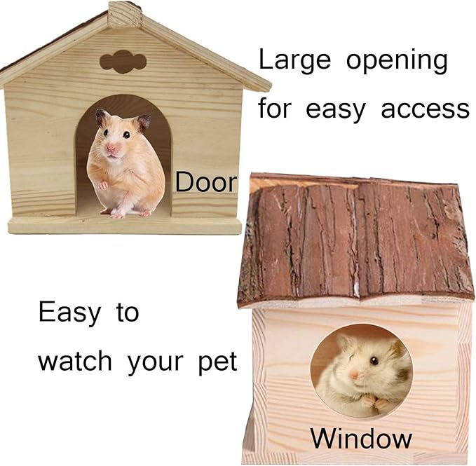 Hamiledyi Guinea Pig Wooden House, Chinchilla Space Natural House with Window Pets Large Hideout Play Hut for Gerbil Ferret Squirrel Rats Mice Hedgehog
