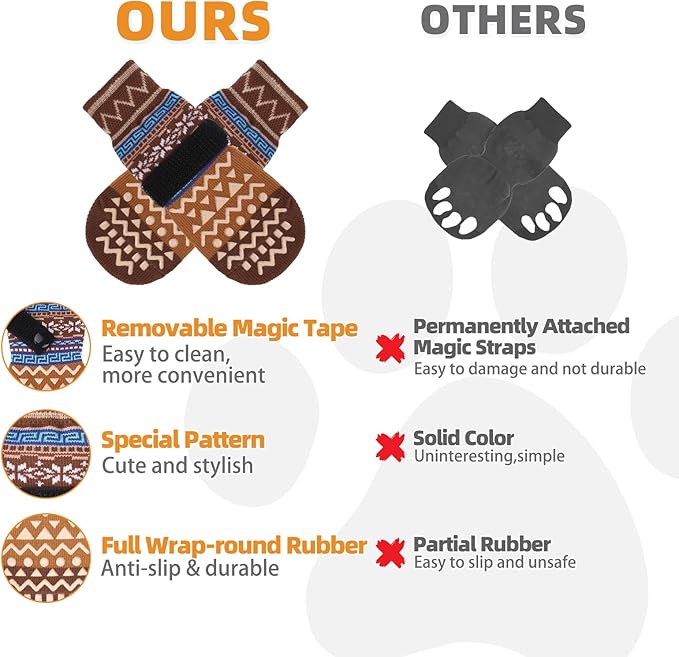 KOOLTAIL Dog Socks to Prevent Licking Paws for Hardwood Floors Anti Slip,Warm Winter Pet Boots&Paw Protector with Grippers,Double Sides Puppy Shoes Booties for Small Medium Large Senior Dogs L