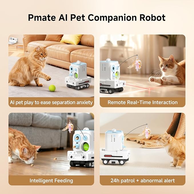 Pmate AI Pet Camera Robot Companion for Dogs & Cats, Robot Camera with Visual Recognition, Remote Video Interaction, Auto Feeding & Play, Red Light Teaser, Night Vision, Auto Charging, Blue