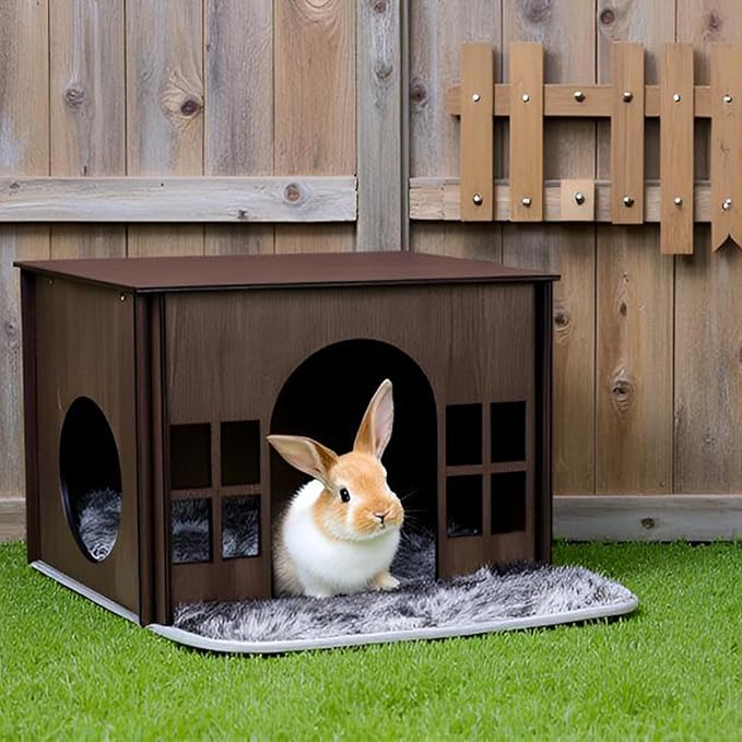 Large Rabbit Hideout, Rabbit Houses and Hideouts, Wooden Bunny House and Hideouts, Bunny Castle with Multiple Windows, Chinchilla and Guinea Pigs Hut Hideout