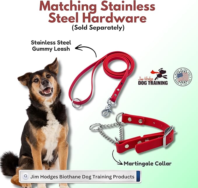Martingale Collar for Dogs, Biothane, Stainless Steel Hardware, No Pull, Made in The USA, Professional Grade, XXS, Red