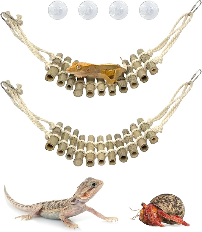 VCEPJH Reptile Bridge 2 Pack Crested Gecko Climbing Ladder Bamboo Basking Lounger Leopard Gecko Tank Accessories for Hermit Crab Juvenile Bearded Dragon Chameleon Small Lizard Tree Frog