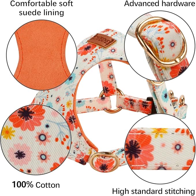 CHEDE No Pull Floral Pattern Dog Harness- Lightweight and Soft Harness, Adjustable Small Dog Harness and Leash Set, with Dog Leash, Suitable for Puppy Small and Medium-Sized Dog