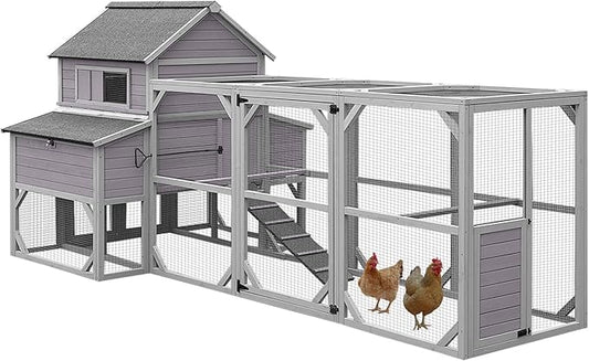 Suumerpety 55 sq.ft Large Outdoor Chicken Coop with Run - Multi-Level Hen House, Weatherproof Roof, Predator-Resistant Design & 6 Nesting Boxes for 10-15 Chickens