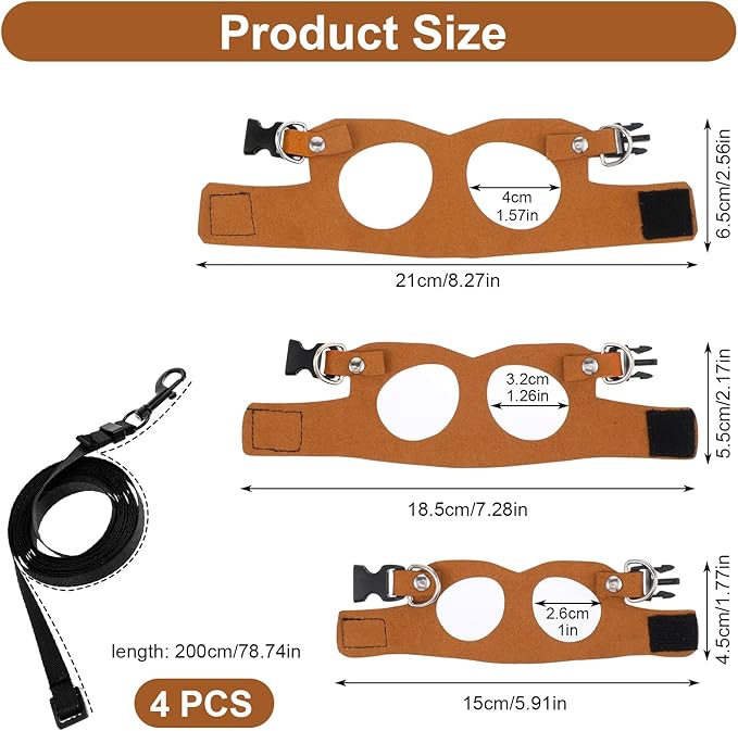 3 Pack Bearded Dragon Harness and Leash Set, Adjustable Nylon Bearded Dragon Accessories with 3 Sizes Vests, 6.56ft Lead for Reptile Training & Walking Accessories(Brown)