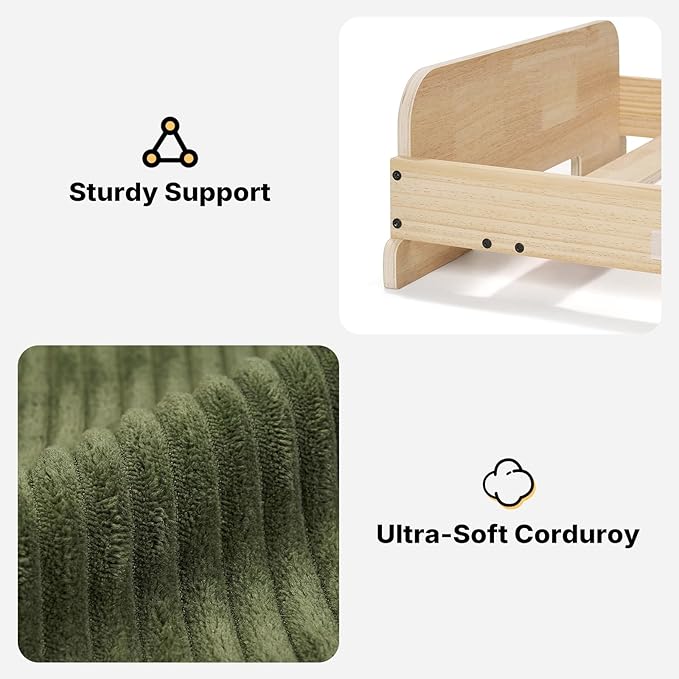 Veehoo Elevated Dog Bed Indoor, Wood Furniture Style Dog Couch Sofa with Removable Washable Cover, Cute & Durable Dogs Bed Furniture for Medium Size Dogs Up to 60 lbs