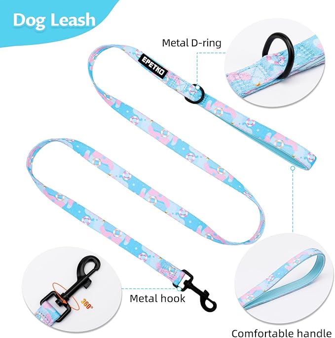 Small Dog Harness and Leash Set of 6, No Pull Soft Lightweight Mesh Puppy Harness， Adjustable Cute Floral Pattern Pet Harness for Small Medium Dogs (Blue Sea, S)