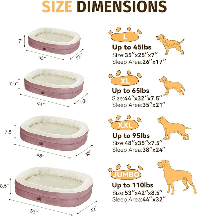 Orthopedic Dog Bed for Medium Dogs, Waterproof Dog Bed with Removable Bolsters, Egg Crate Foam Pet Couch for Medium Size Dog with Machine Washable Cover & Non-Slip Bottom, Pink