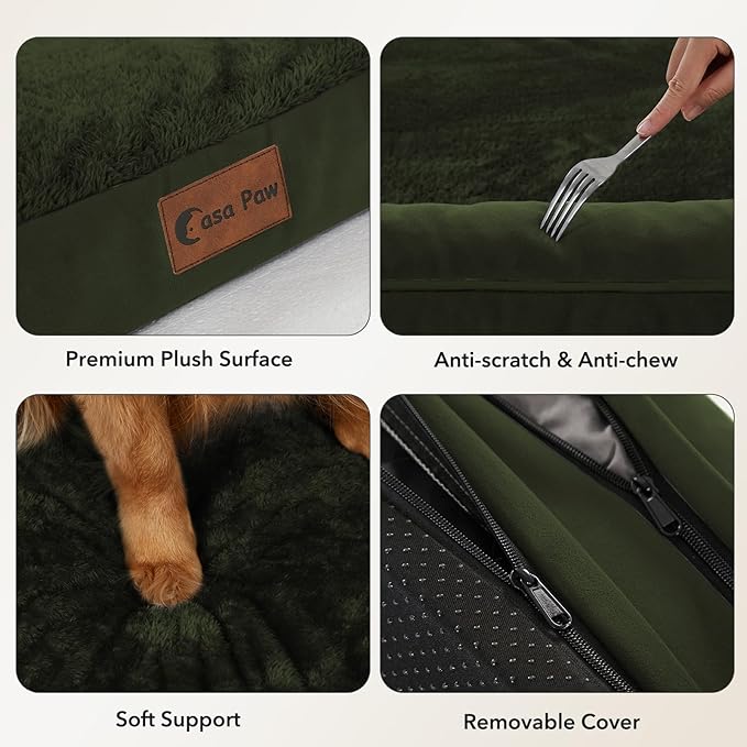 Orthopedic Dog Beds for Large Sized Dogs, Waterproof Egg Crate Foam Large Dog Couch Beds with Comfy Bolster 36x27Inch, Washable Pet Beds with Removable Cover and Nonskid Bottom, Olive Green