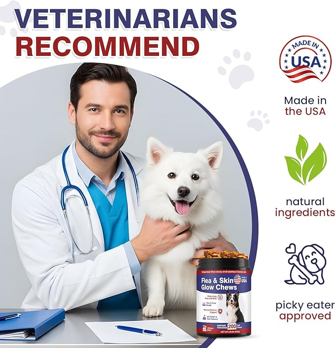 Flea and Tick Prevention for Dogs Chewable Omega Skin and Coat Chews for Dogs Natural Pet Oral Flea Chewables Increase Hair Shine Nutritional Supplements 200 Soft All Breeds Ages Bison Flavor