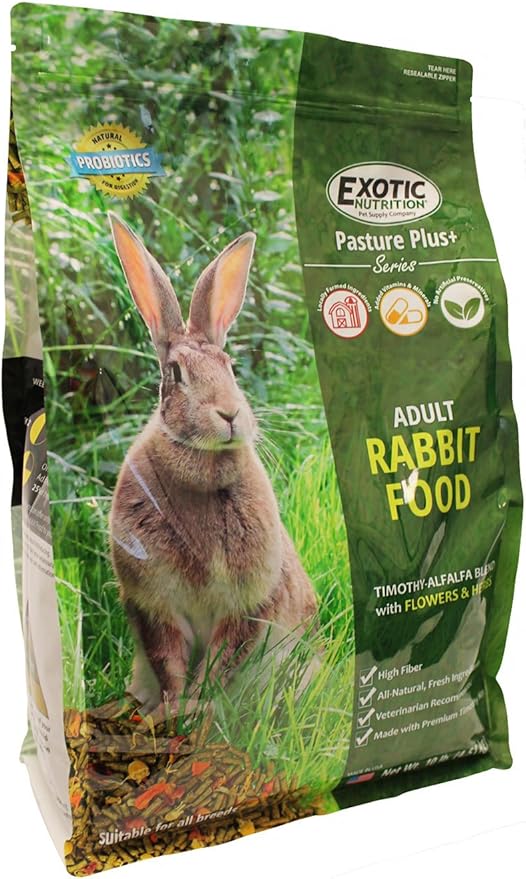 Exotic Nutrition Pasture Plus+ Adult Rabbit Food (10 lb.) - Nutritionally Complete Healthy Natural Pellet Diet - for Adult Rabbits 12 Months & Older