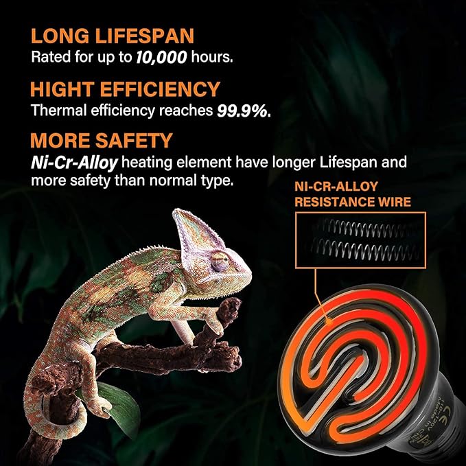 Simple Deluxe 25W/40W/50W/150W/250W Ceramic Heat Emitter Reptile Heat Lamp Bulb No Light Emitting Brooder Coop Heater for Amphibian Pet & Incubating Chicken, 25W(Mini), Black/2-Pack