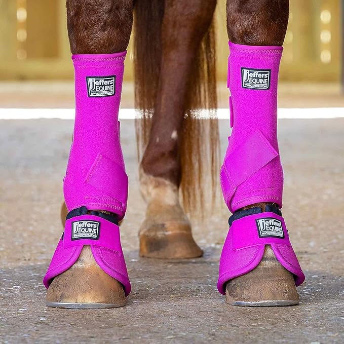 Jeffers Equine Protective Horse Boots, 1 Pair, Small - Safe Neoprene Leg Guards, Durable Strap Closures, Front & Hind Support, Equestrian Accessories for Travel & Riding - Pink