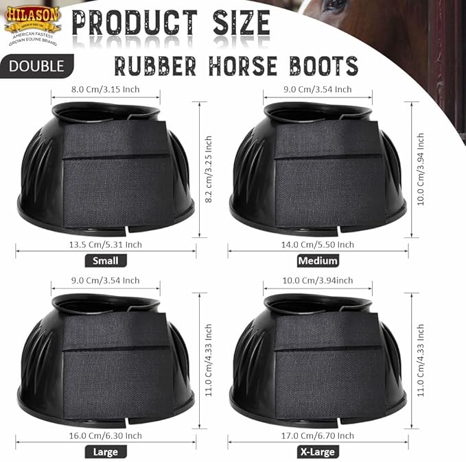 HILASON Western Horse Rubber PVC Ribbed Double Hook and Loop Bell Boots Training Protective Shock Absorbing Leg
