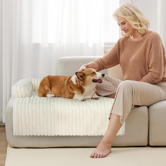 Wn's Day Luxurious Dog Couch Bed, Washable Calming Dog Couch Cover, Removable Couch Protector for Dogs, Waterproof Sofa Bed, Pet Bed Mats for Couch, Pet Couch Covers for Sofa(White, XL)