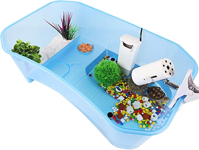 Rypet Turtle Tank Aquarium - Reptile Habitat, Turtle Habitat, Reptile Aquarium Tank for Crayfish Crab (Excluding Accessories) Blue