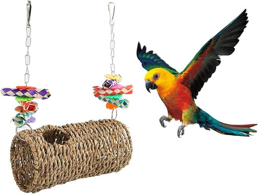 Seagrass Hammock, Hammock Play Tunnel Bird Stable and Funny Woven House Toy Sea Grass Woven House Hanging Bed Toy for Bird