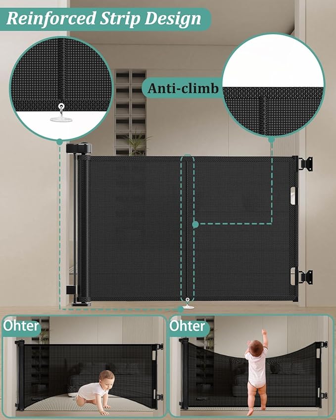 Miumoon 50 inch Retractable Baby Gates 42 inch Tall, Retractable Gate with Reinforced Strip Design to Prevent Crawling Through, Retractable Dog Gate for Stairs, Doorways, Hallways