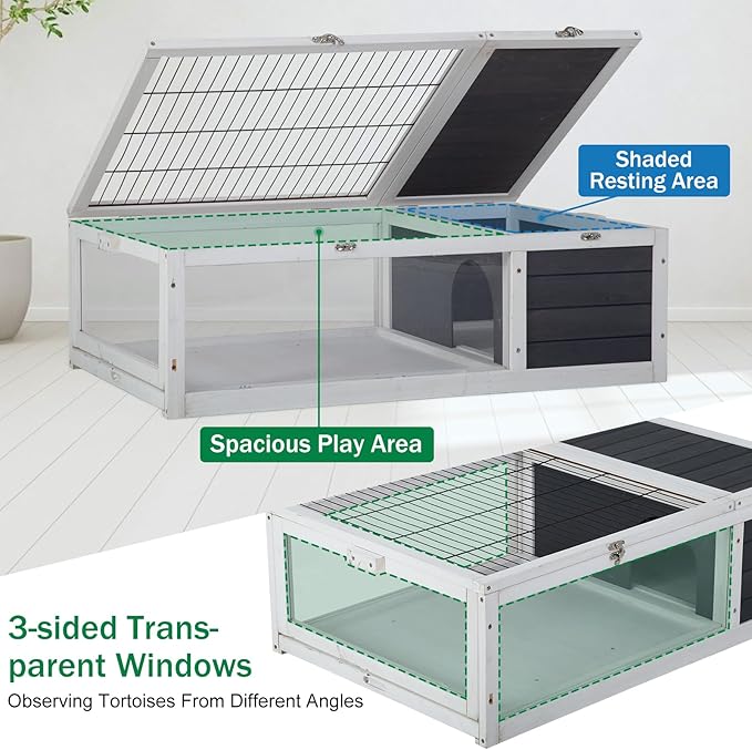 Tortoise Habitat Large Tortoise Enclosure Indoor w/Removable Bottom, Wooden Tortoises House Outdoor, Turtle Habitat Reptile Cage for Lizards, Bearded Dragon, Small Animals