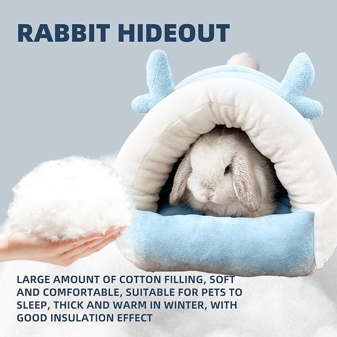 Guinea Pig Hideout, Warm Bed for Guinea Pig,Rabbits, Chinchillas, Guinea Pig Bed, Cozy Small Animal Winter Shelter (Blue, Large)