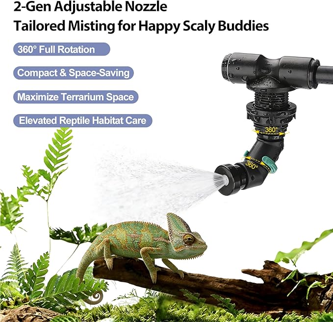 J&A Reptile Mister Automatic Misting System with Temp & Humidity Probe, Adjustable Spray Nozzles, Quiet Operation for Reptile Tank & Terrarium, Suitable for Lizards, Chameleon, Snakes (Grey & Black)