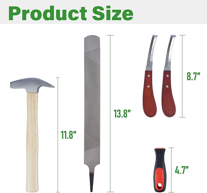 lukar 8PCS Farrier Tools Kit Horse Hoof Trimmers, Includes 16" Horse Hoof Nipper, 13" Horseshoe Cutting Pliers, 14" Hoof Nail Clincher, Hoof Hammer, Hoof Knife, Rasp File, Horseshoe Brush
