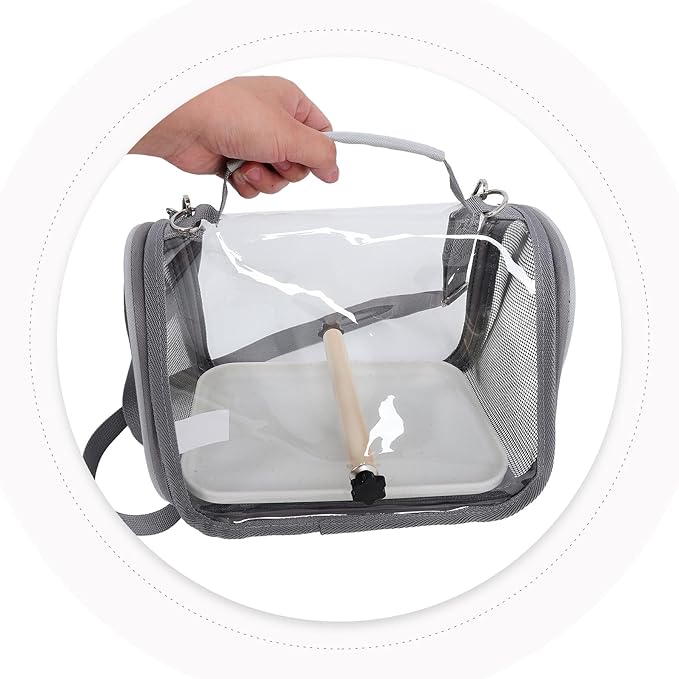 Portable Small Bird Cage Travel Carrier with Lightweight Backpack Design, Ventilated Pet Transport Bag for Budgie Parrot Conure, Outdoor Travel and Vacation Use, Gray