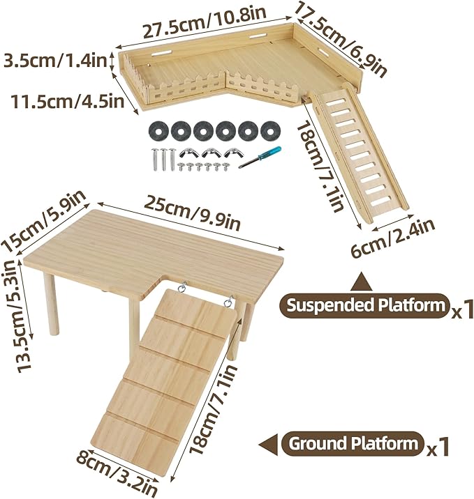 Wooden Hamster Cage Platform, Chinchilla Ledges, Activity Playground Habitat Decor, Hamster Cage Accessories for Dwarf Syrian Guinea Pigs Gerbil Rat Mice or Small Pets