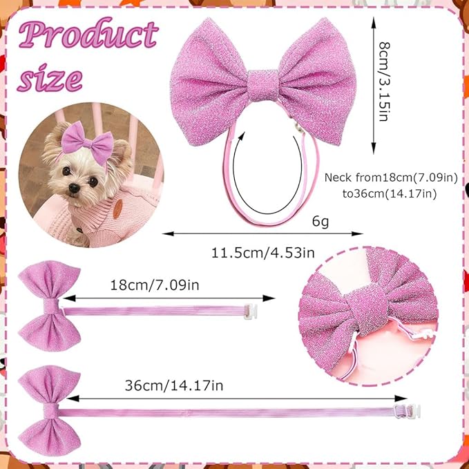 4Pcs Dog Hair Bow Headband for Small Medium Dogs, Adjustable Pet Dog Hair Bow Headband for Pets Puppy Cats Grooming Accessories (Solid Color B, for Puppies)