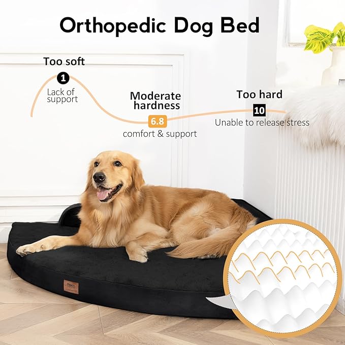 MEKIY Large Orthopedic Dog Bed with Sides XXL Dog Beds with Removable Washable Cover Non-Slip Waterproof Pet Bed for Extra Large Dogs - Black XXL